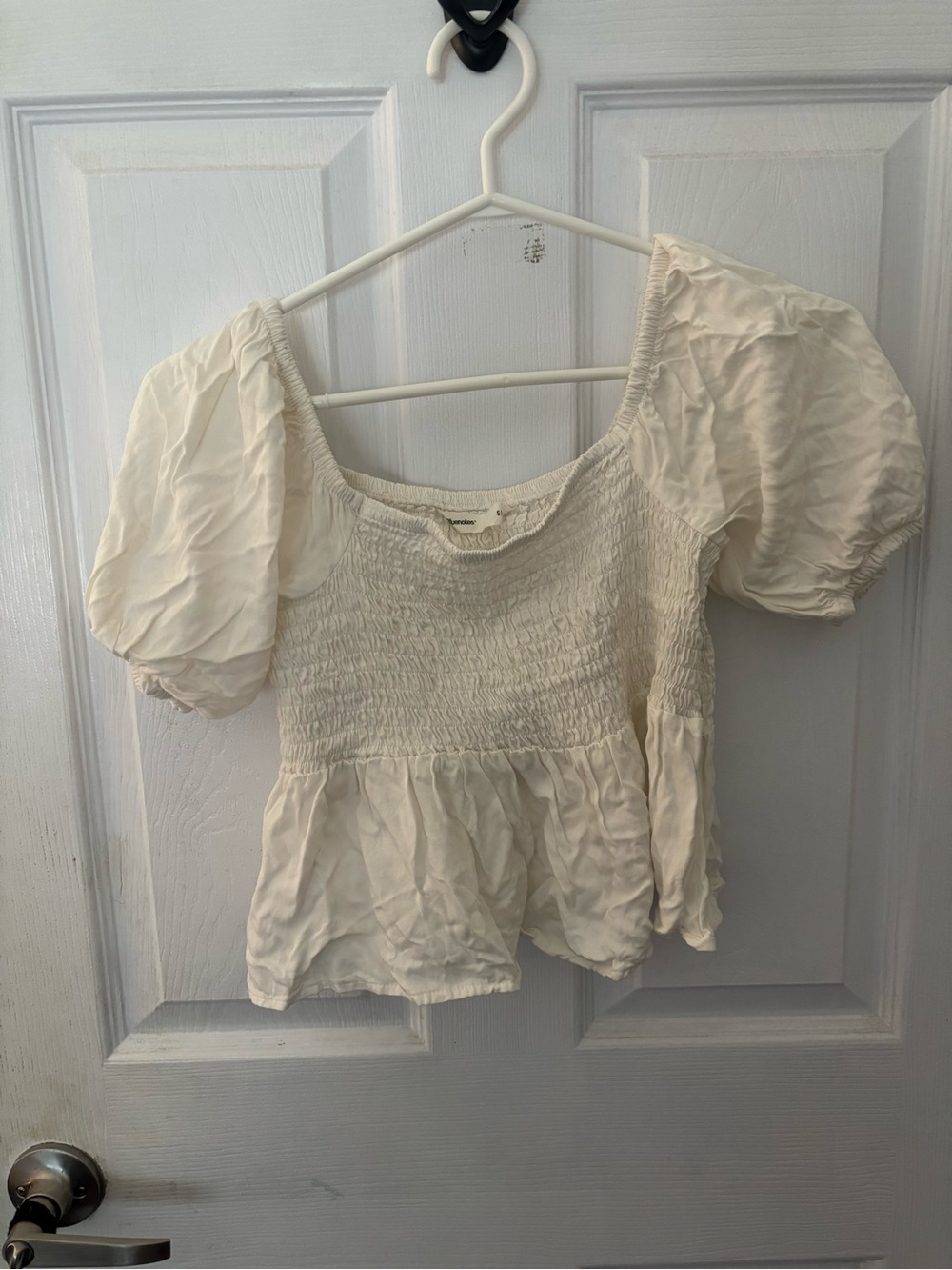 Bluenotes Cream Smocked Puff Sleeve Peplum Top